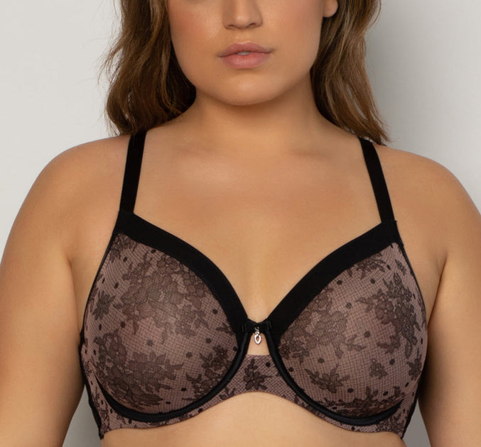 Women's Elila 1505 Full Coverage Soft Cup Bra (Black Lace/Nude 36N) 