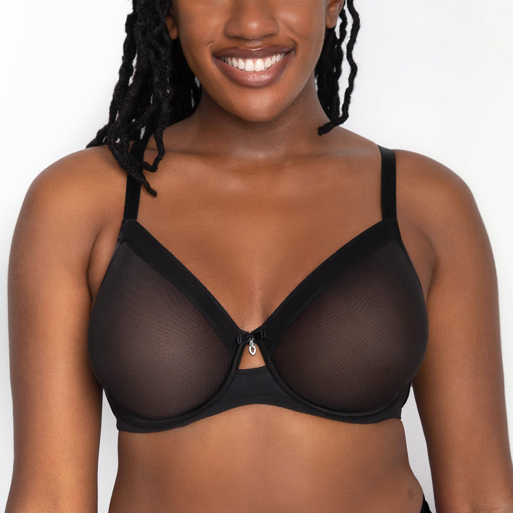 Curvy Couture Women's Full Figure Sheer Mesh Full Coverage Unlined Underwire  Bra Black Hue 38g : Target