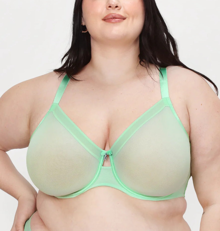 Curvy Couture Sheer Mesh Appletini Green Unlined Bra 1311 – The