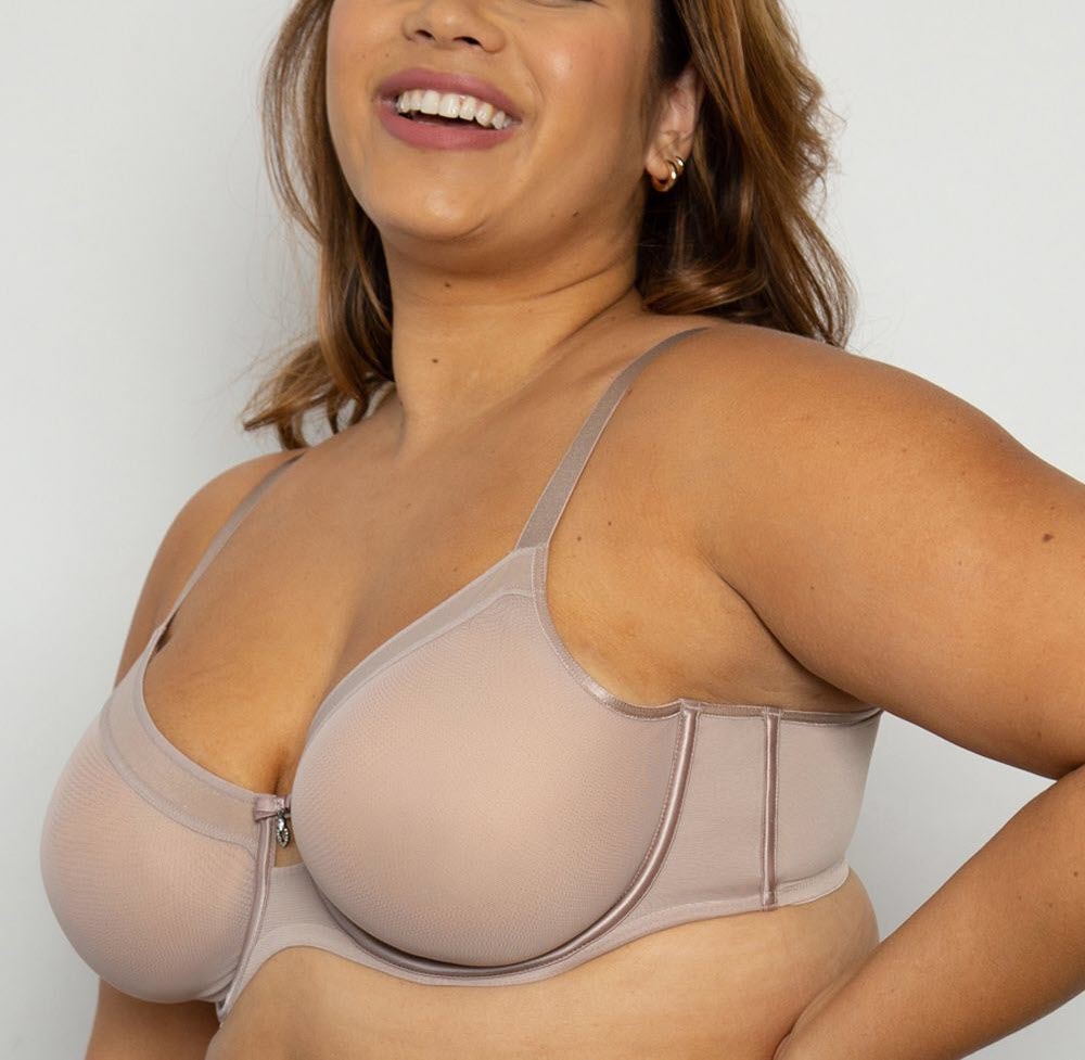 Curvy Couture Sheer Mesh Bark Natural Sheer Unlined Bra 1311 – The