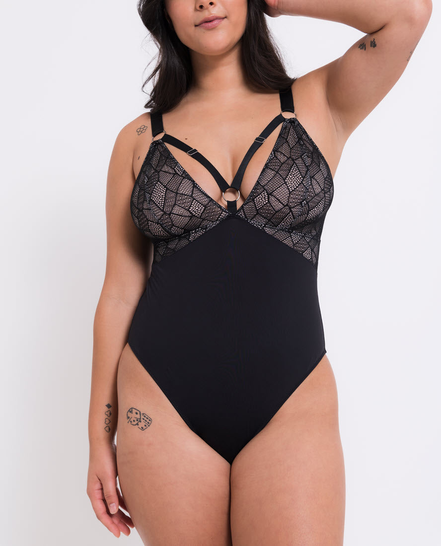 Black Lace Sexy Plus Size Lingerie Bodysuit Teddy One Piece Fitted Strapless