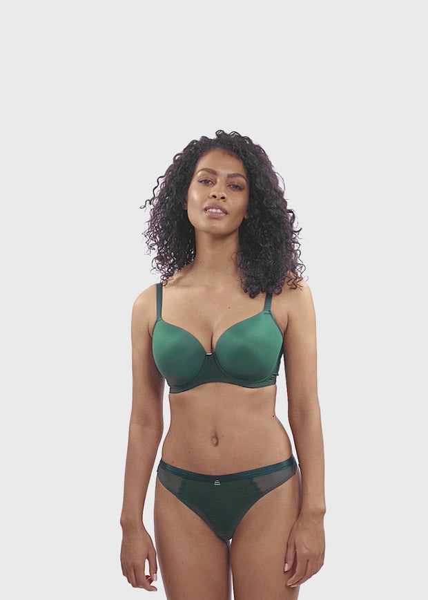 Emerald Green Lace Front Panel Satin Thong