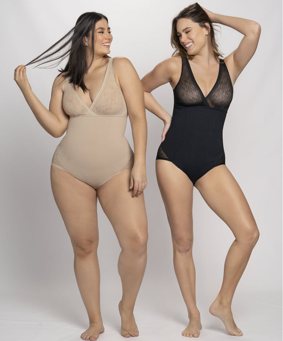 Leonisa Sheer Stripe Detail Sculpting Bodysuit - Tummy Control Shapewear  for Women
