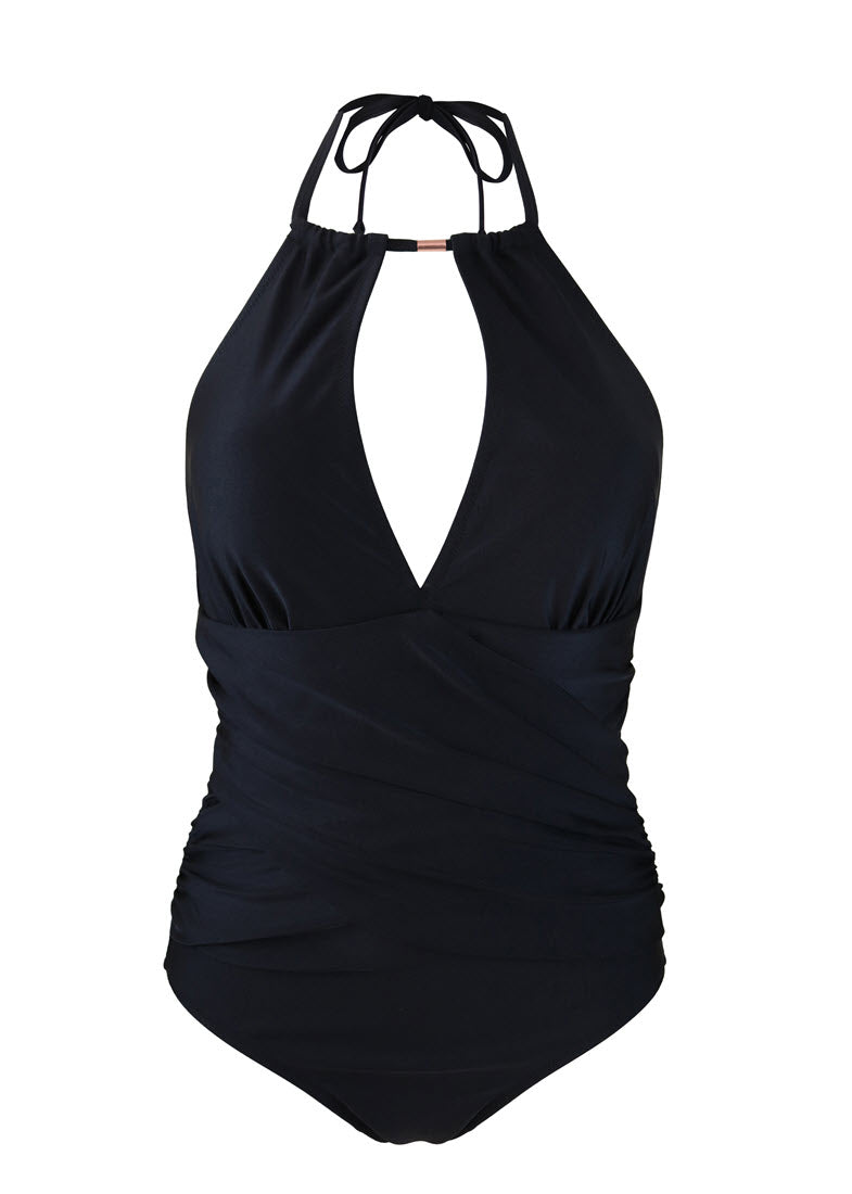 Pour Moi Swimwear Ring Neck Black High Neck Control One Piece 1498 ...